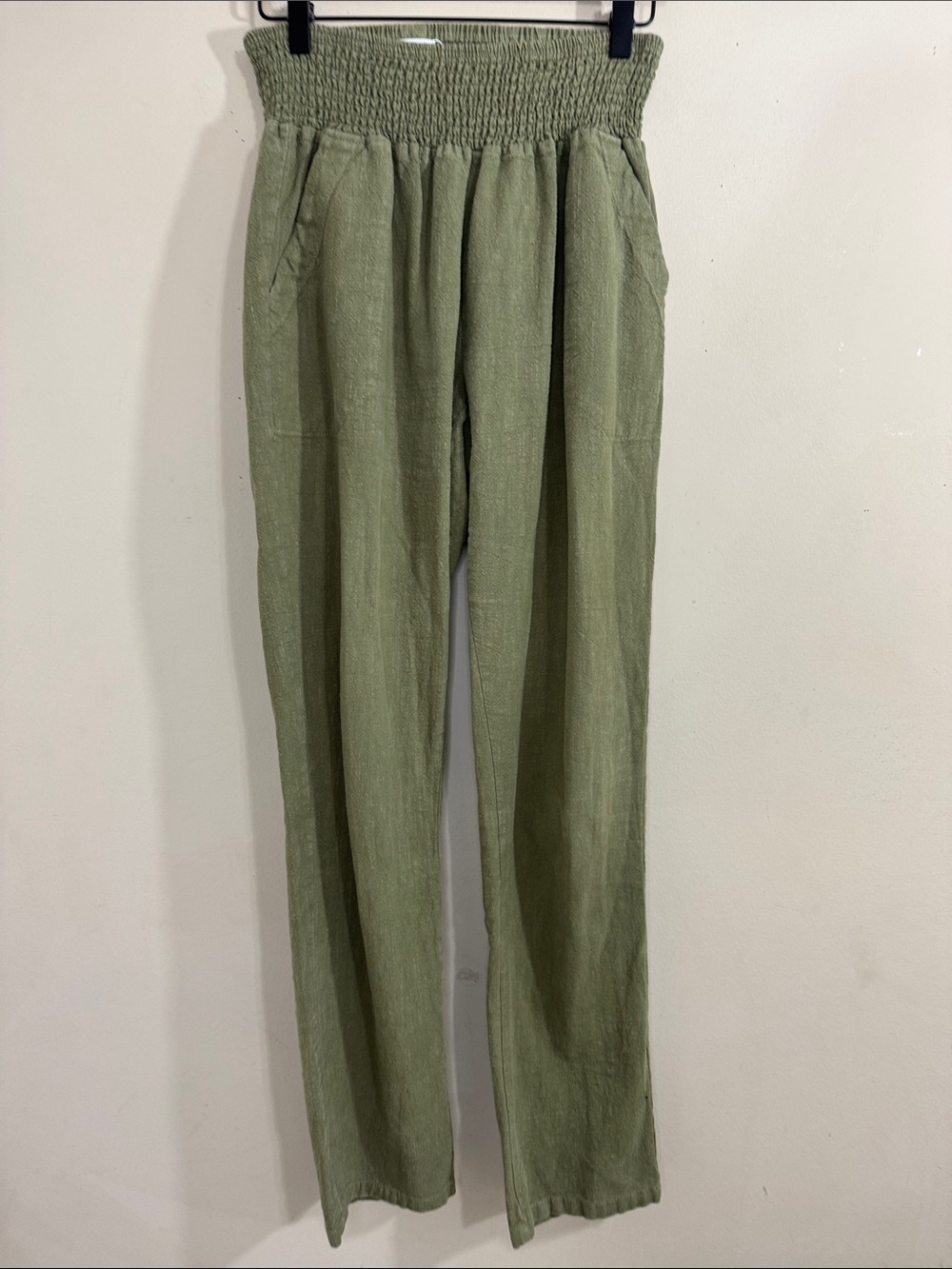 Emme Womens Maternity Green Linen Transition Straight Leg Pull On Pants size L